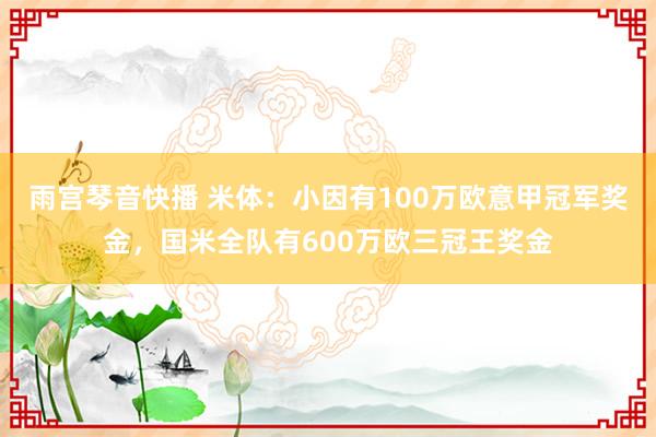 雨宫琴音快播 米体：小因有100万欧意甲冠军奖金，国米全队有600万欧三冠王奖金
